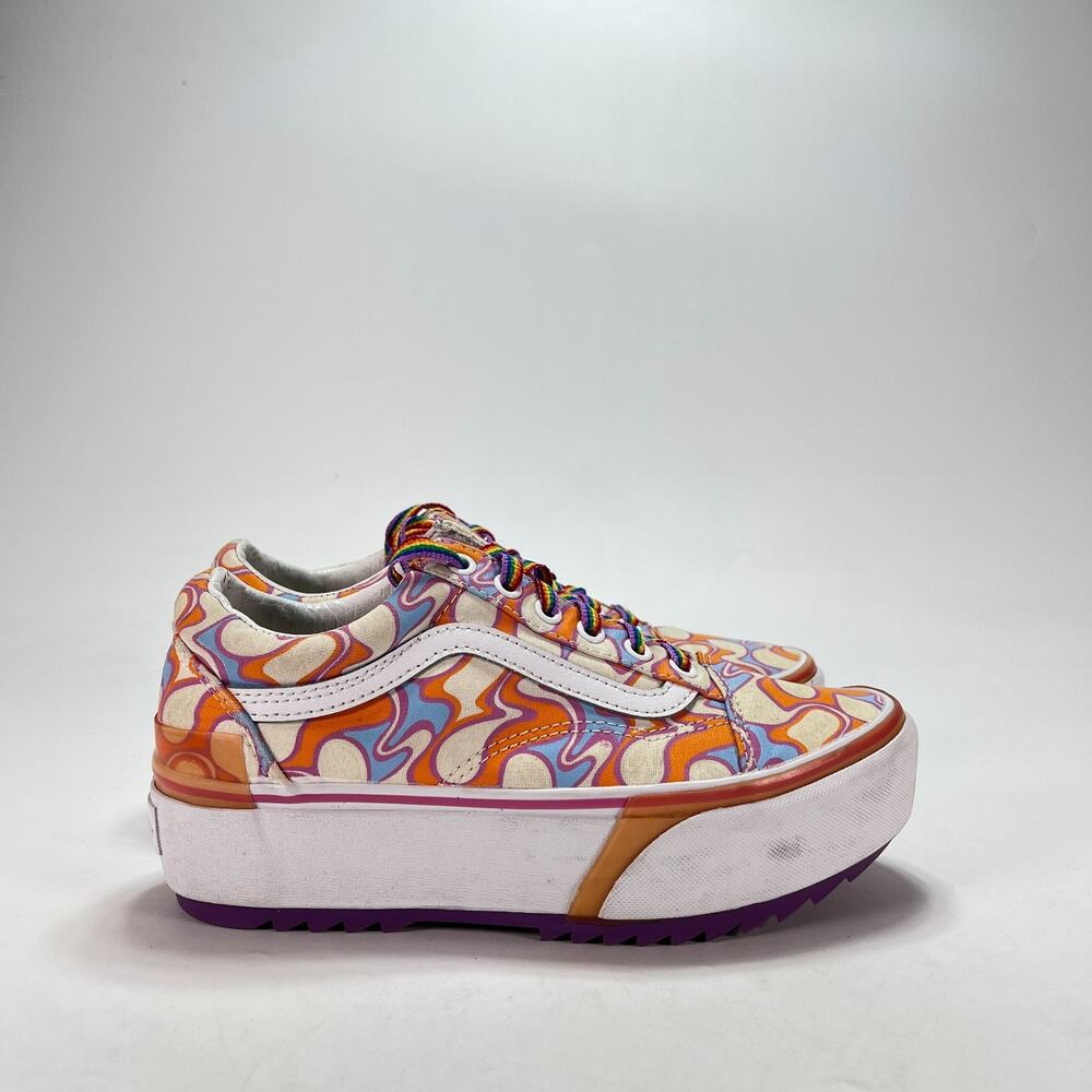 Vans Old Skool Stacked UV Peace Orange White Platform Shoes 500714 Womens Size 7